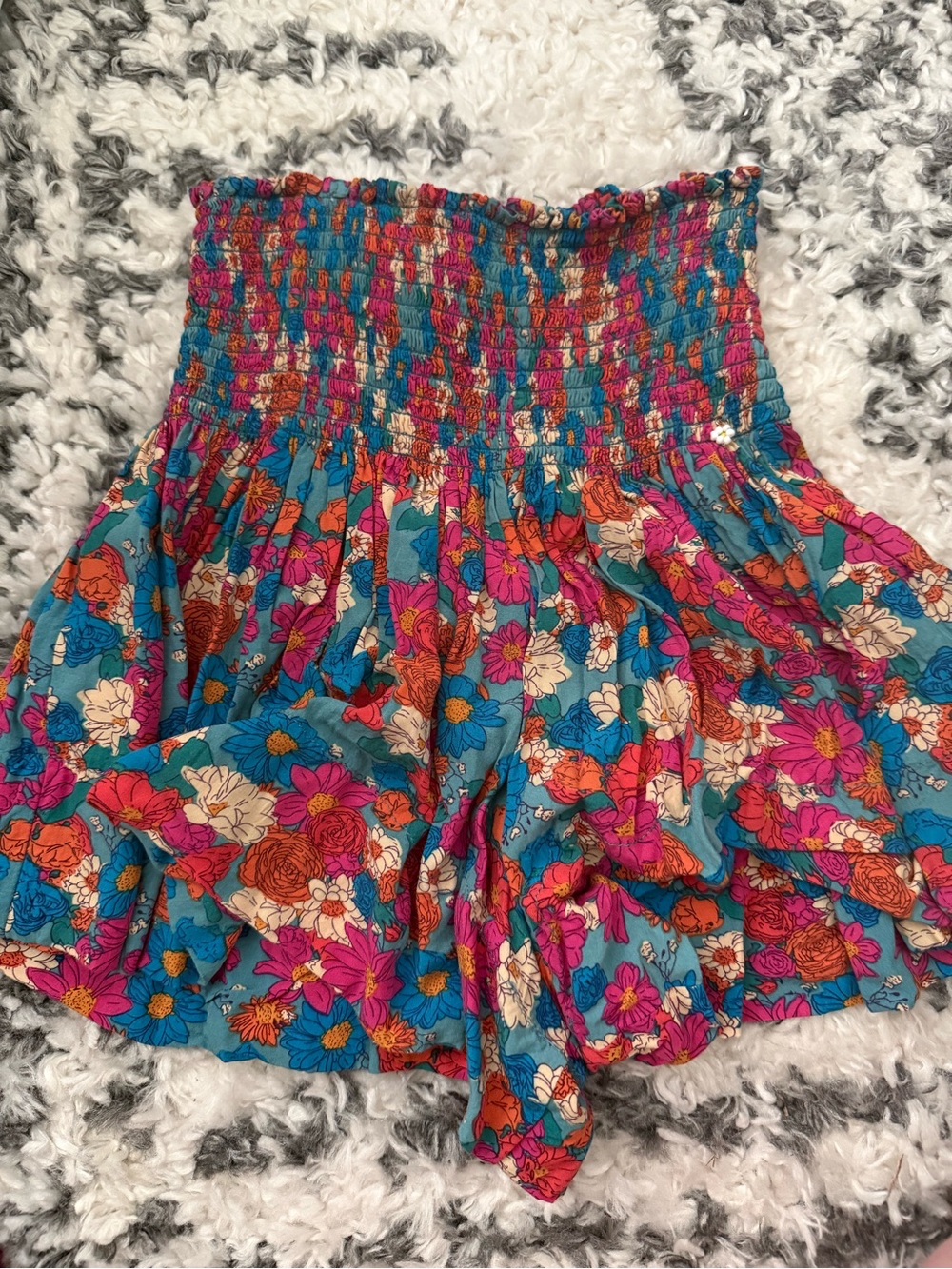 NATURAL LIFE Teal Floral Smocked Mini Skirt with Pink, Orange & Cream Accents